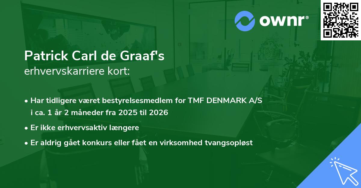 Patrick Carl de Graaf's erhvervskarriere kort