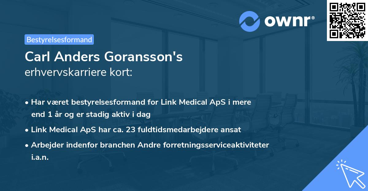 Carl Anders Goransson's erhvervskarriere kort