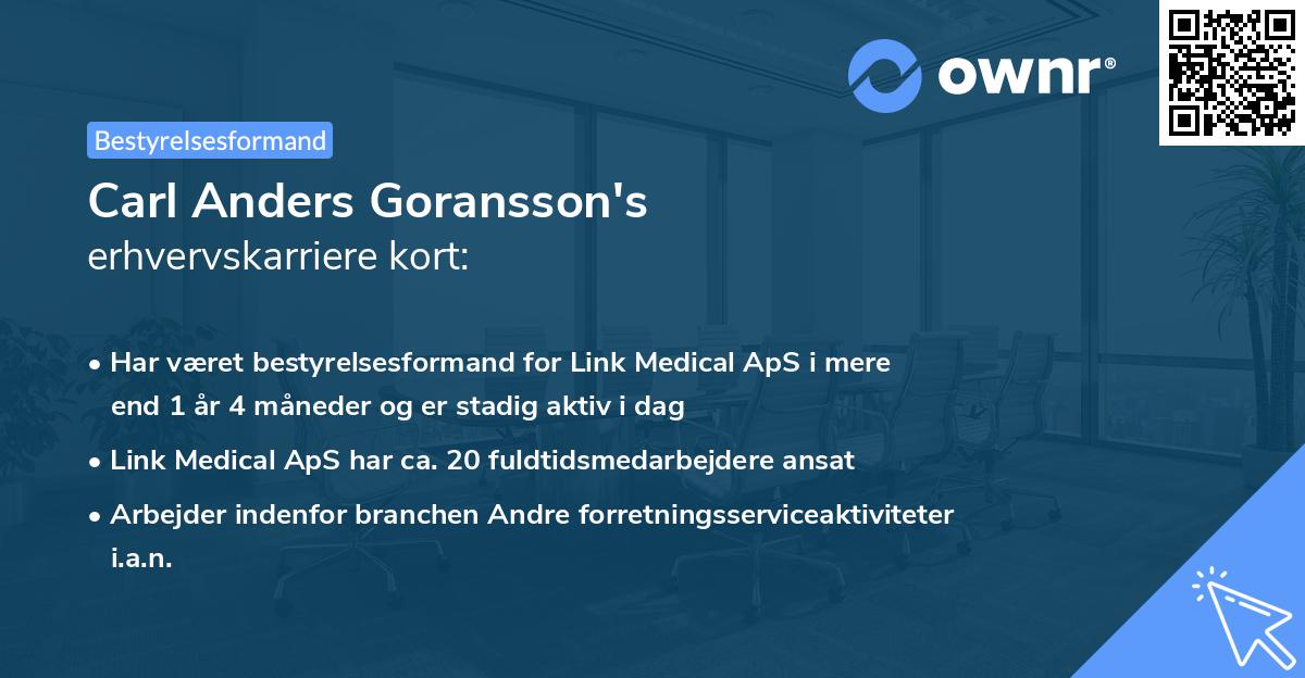 Carl Anders Goransson's erhvervskarriere kort