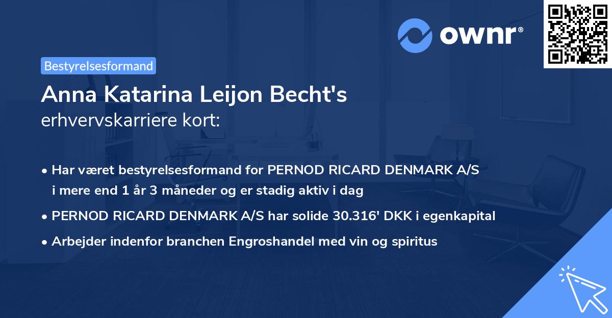 Anna Katarina Leijon Becht's erhvervskarriere kort