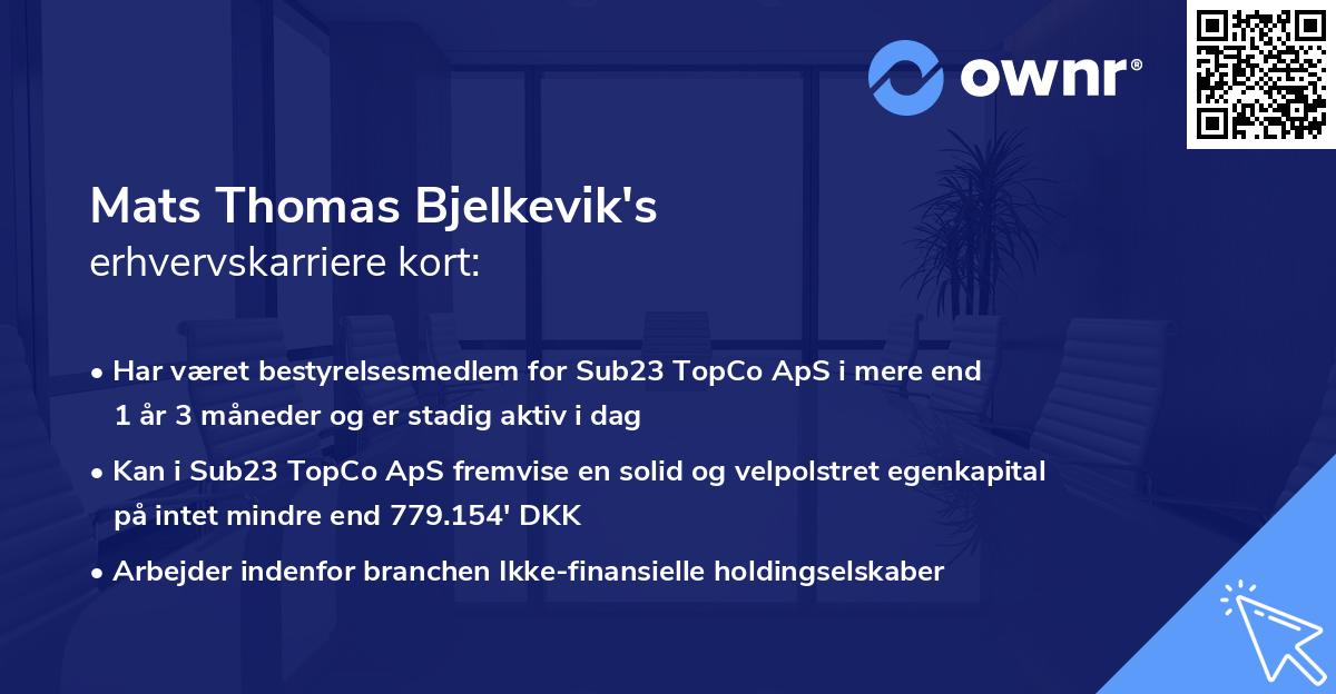Mats Thomas Bjelkevik's erhvervskarriere kort