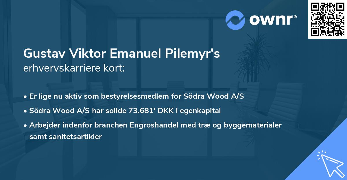 Gustav Viktor Emanuel Pilemyr's erhvervskarriere kort
