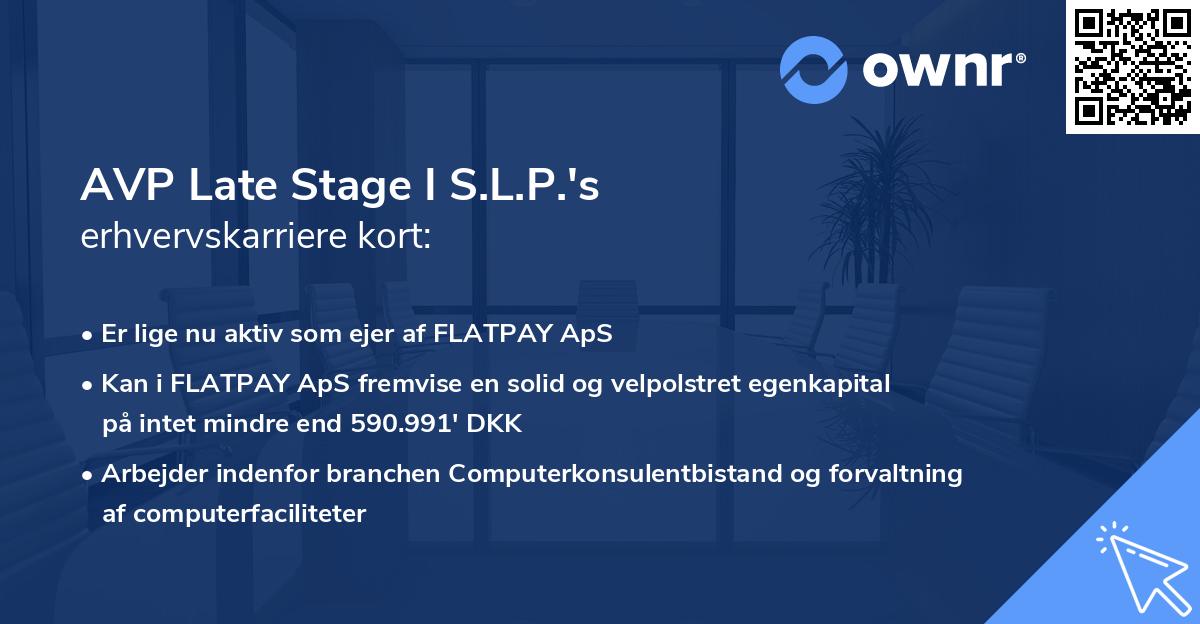 AVP Late Stage I S.L.P.'s erhvervskarriere kort