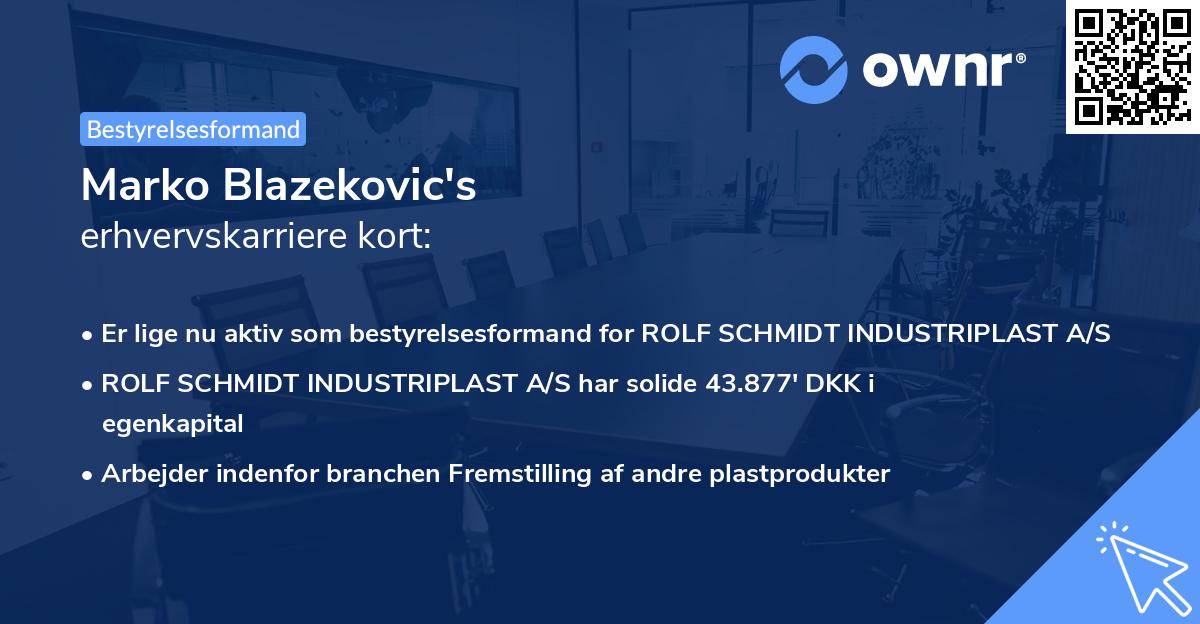 Marko Blazekovic's erhvervskarriere kort