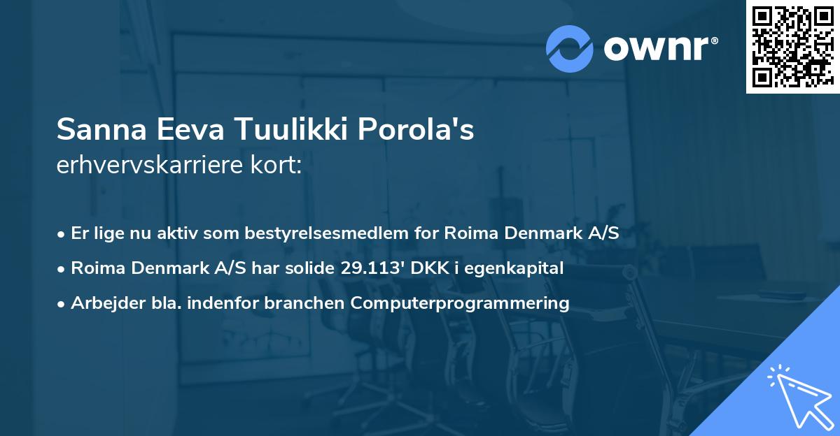 Sanna Eeva Tuulikki Porola's erhvervskarriere kort