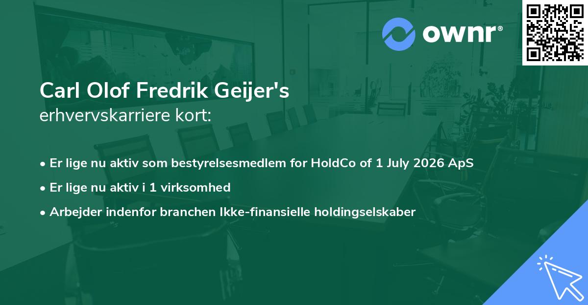 Carl Olof Fredrik Geijer's erhvervskarriere kort