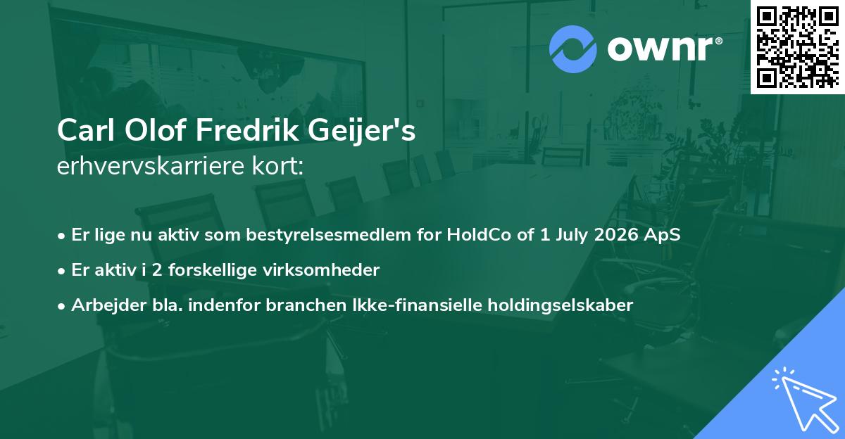 Carl Olof Fredrik Geijer's erhvervskarriere kort