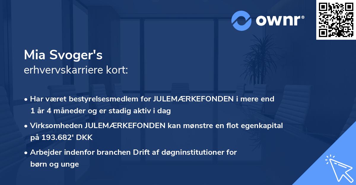 Mia Svoger's erhvervskarriere kort