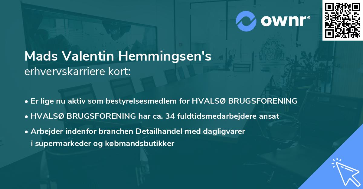 Mads Valentin Hemmingsen's erhvervskarriere kort