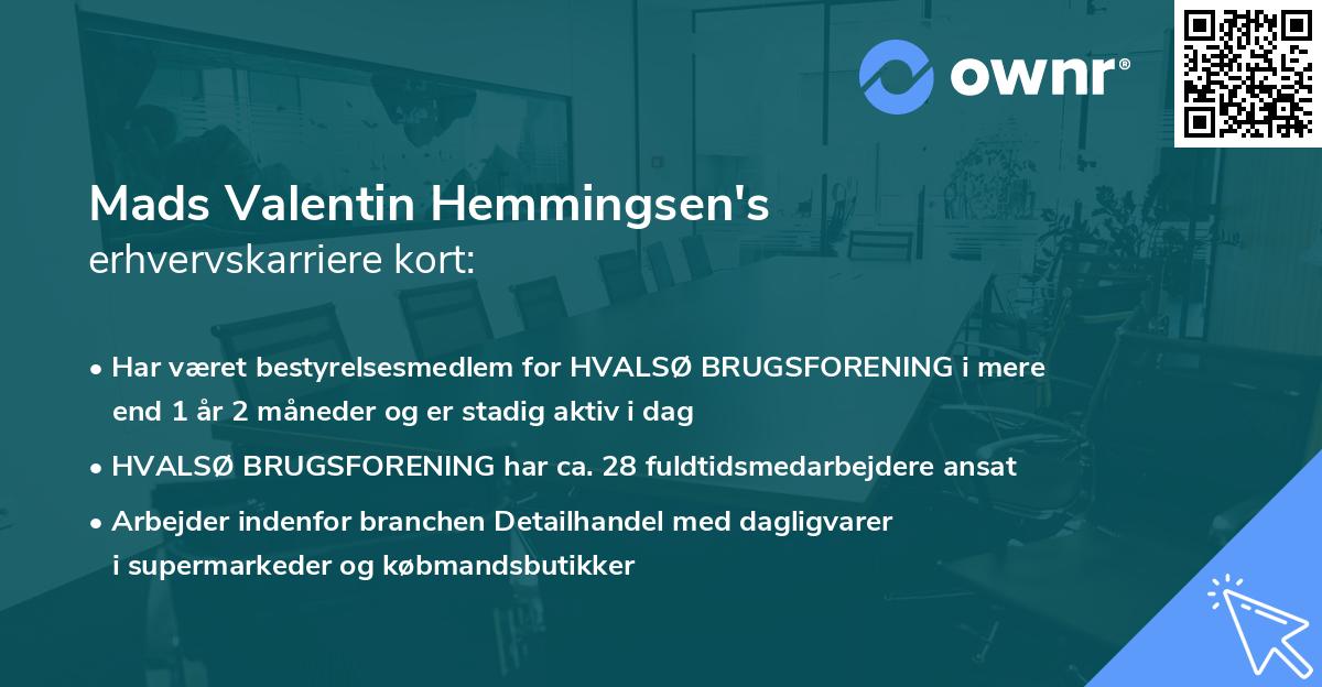 Mads Valentin Hemmingsen's erhvervskarriere kort