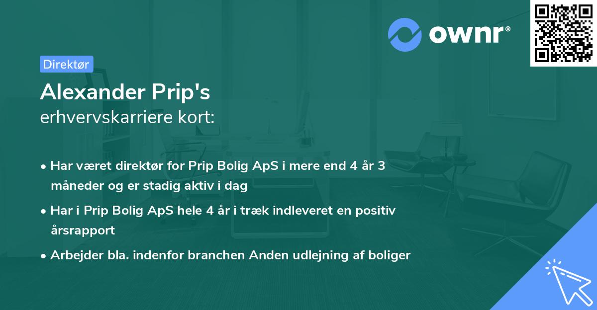 Alexander Prip's erhvervskarriere kort