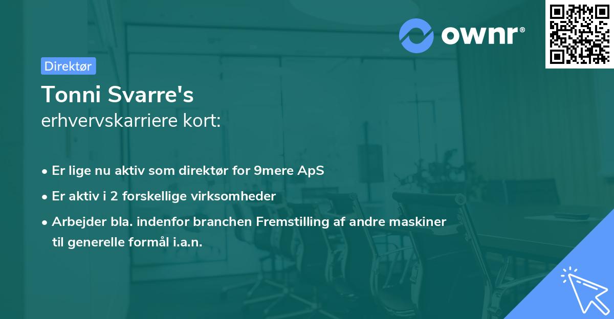 Tonni Svarre's erhvervskarriere kort