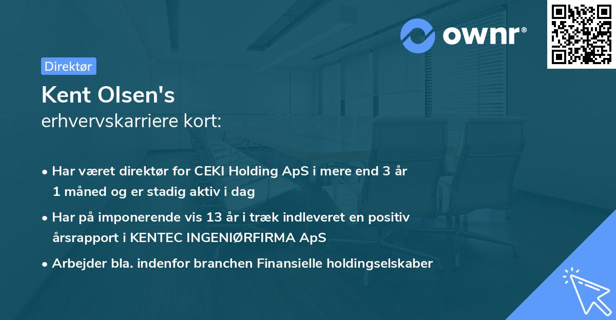 Kent Olsen's erhvervskarriere kort