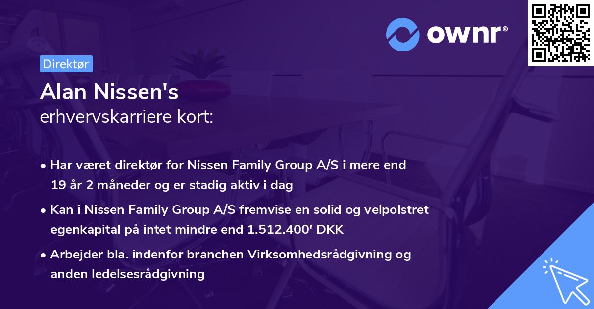 Alan Nissen's erhvervskarriere kort