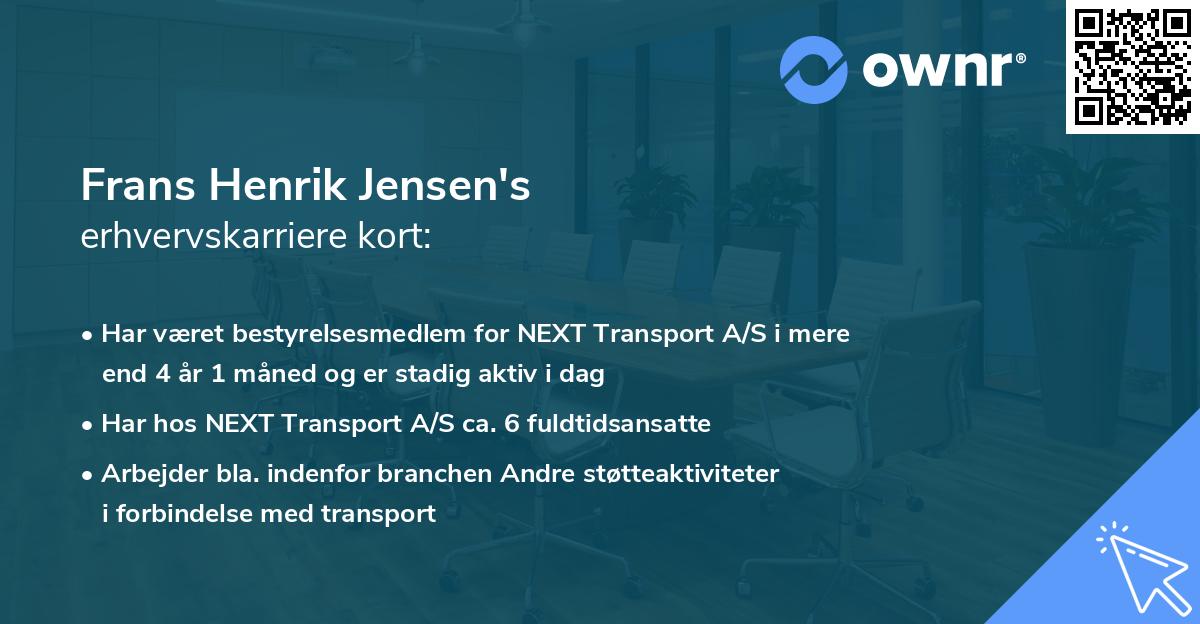 Frans Henrik Jensen's erhvervskarriere kort