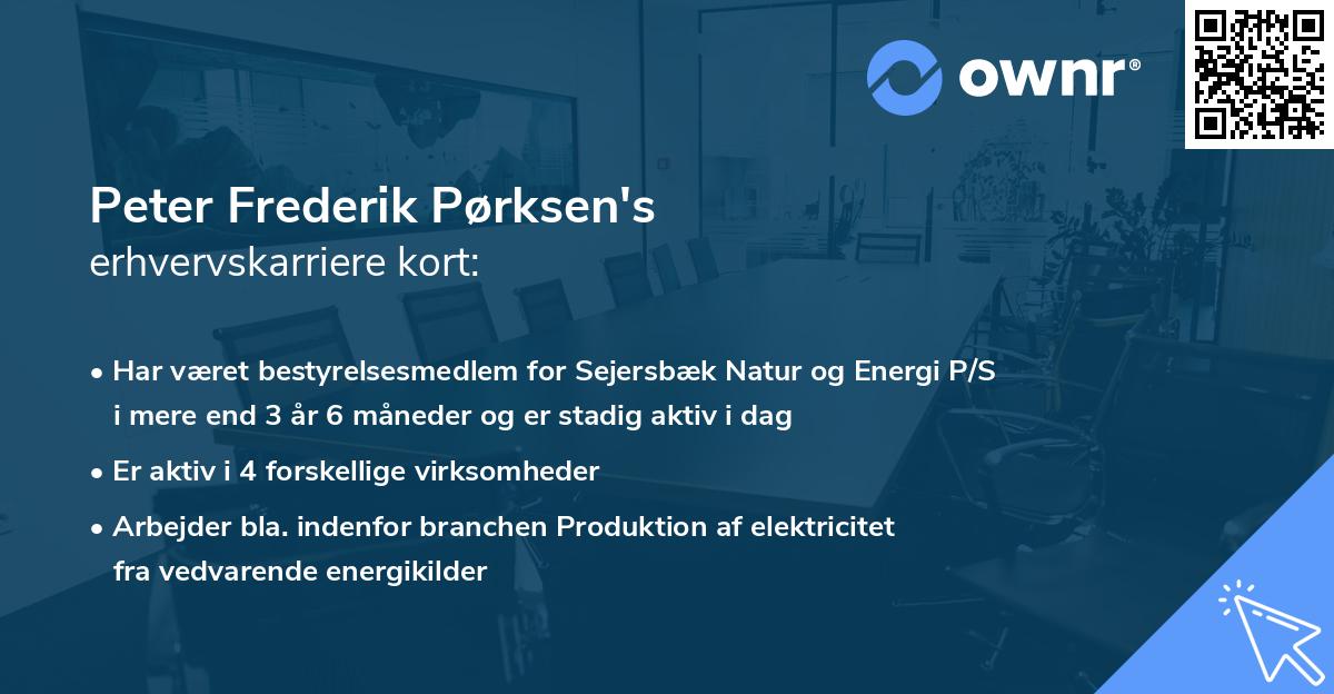 Peter Frederik Pørksen's erhvervskarriere kort