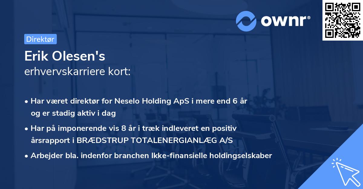 Erik Olesen's erhvervskarriere kort