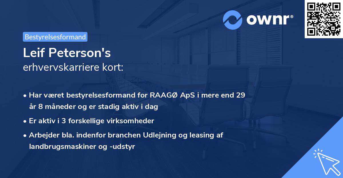Leif Peterson's erhvervskarriere kort