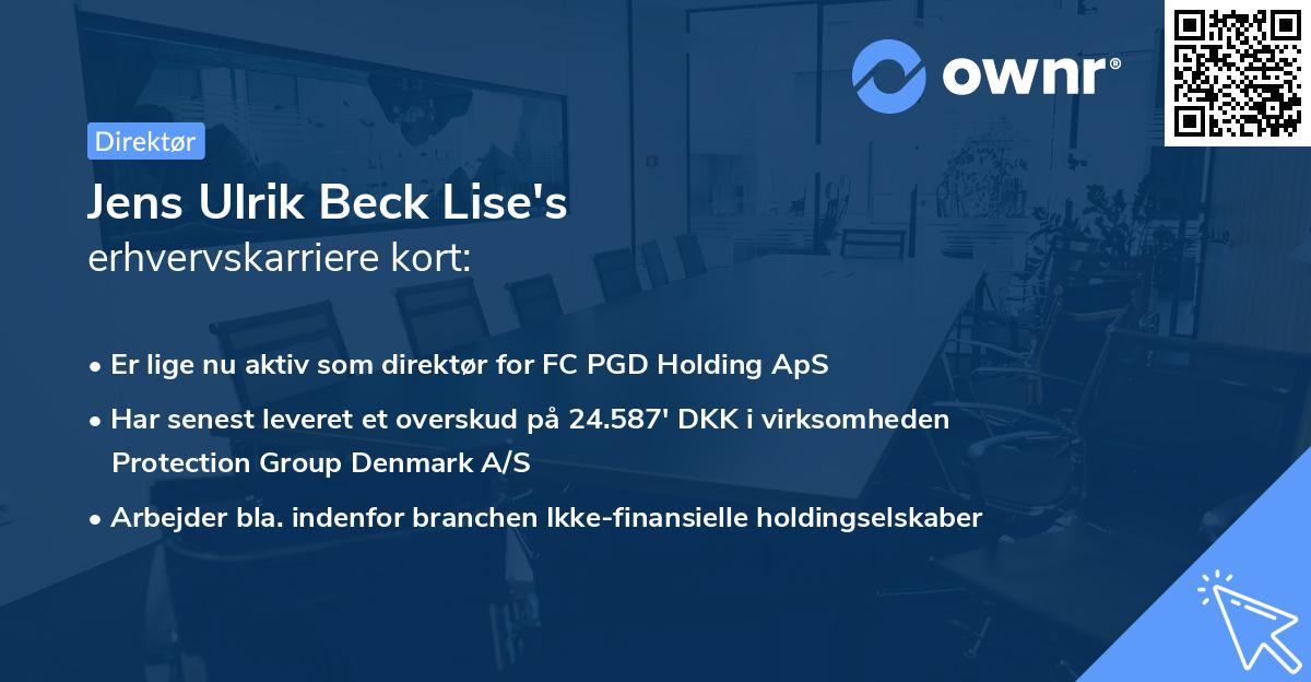 Jens Ulrik Beck Lise's erhvervskarriere kort