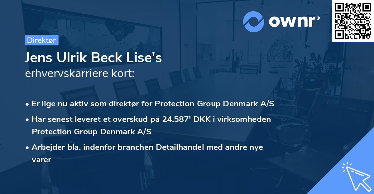 Jens Ulrik Beck Lise's erhvervskarriere kort