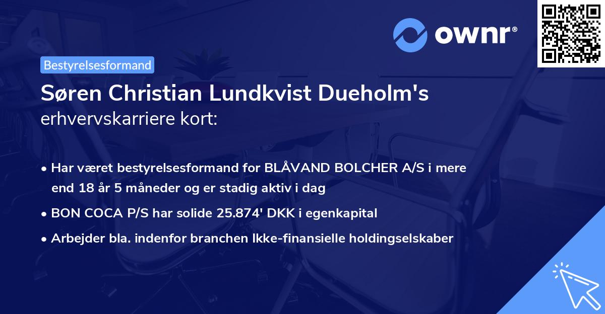 Søren Christian Lundkvist Dueholm's erhvervskarriere kort