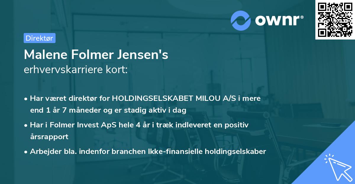 Malene Folmer Jensen's erhvervskarriere kort