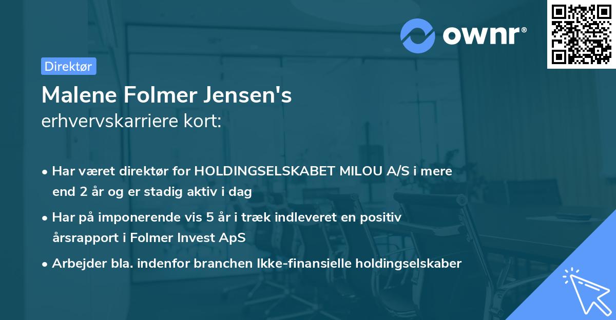 Malene Folmer Jensen's erhvervskarriere kort
