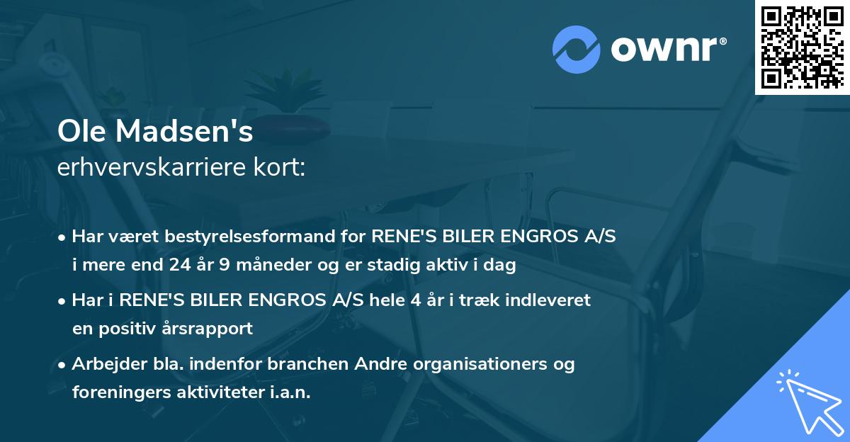 Ole Madsen's erhvervskarriere kort