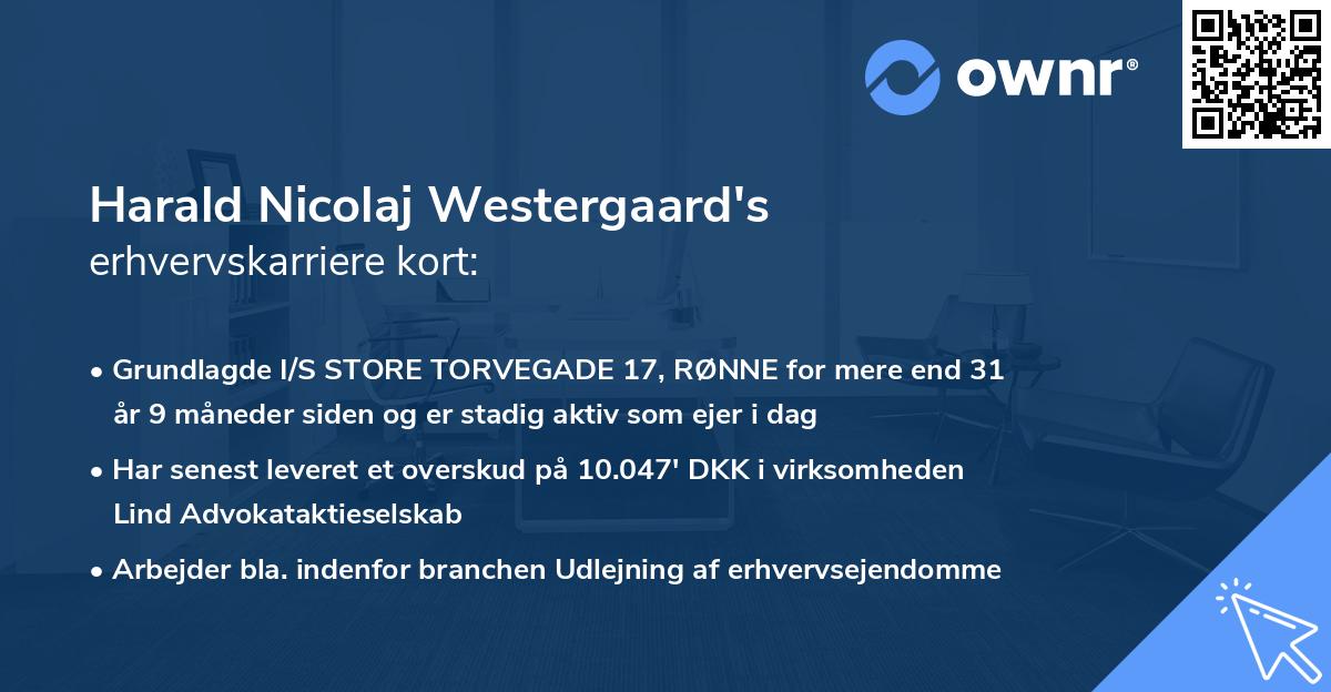 Harald Nicolaj Westergaard's erhvervskarriere kort