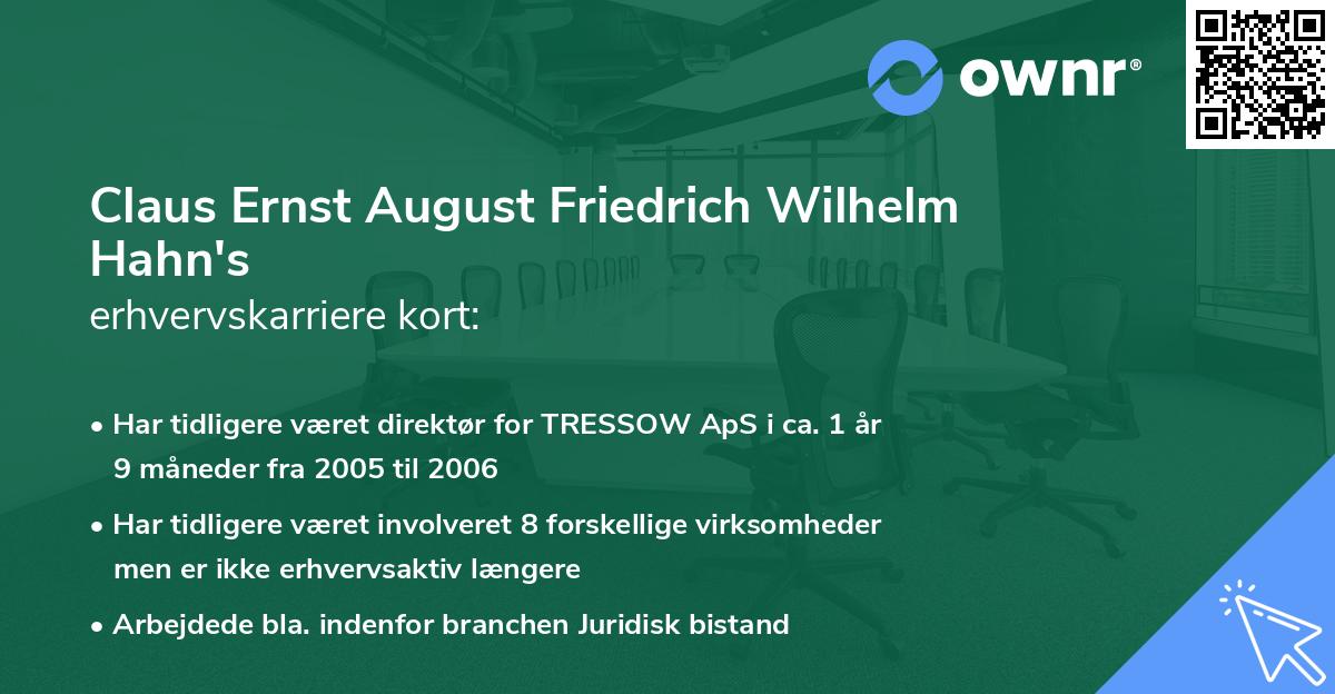 Claus Ernst August Friedrich Wilhelm Hahn's erhvervskarriere kort