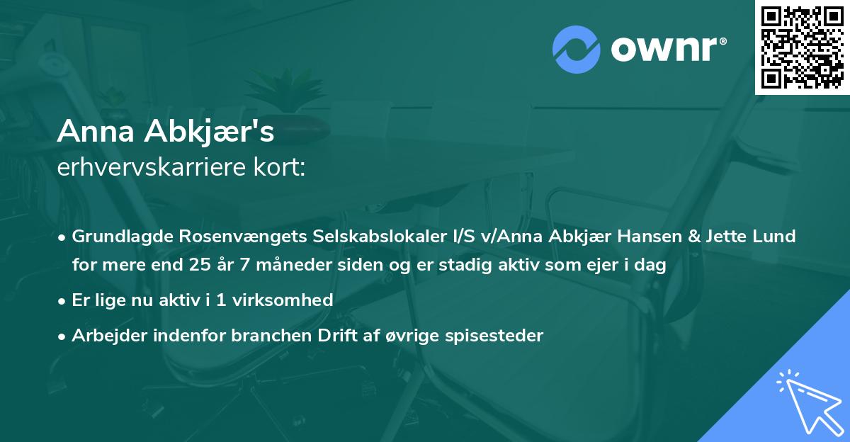 Anna Abkjær's erhvervskarriere kort