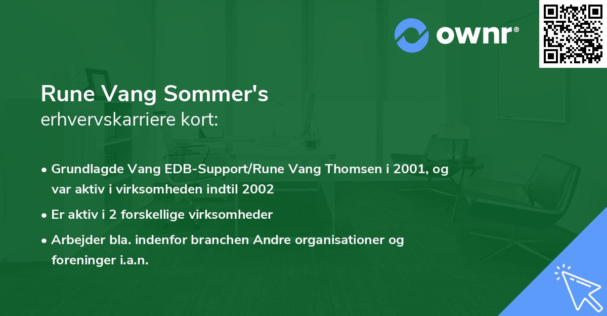 Rune Vang Sommer's erhvervskarriere kort
