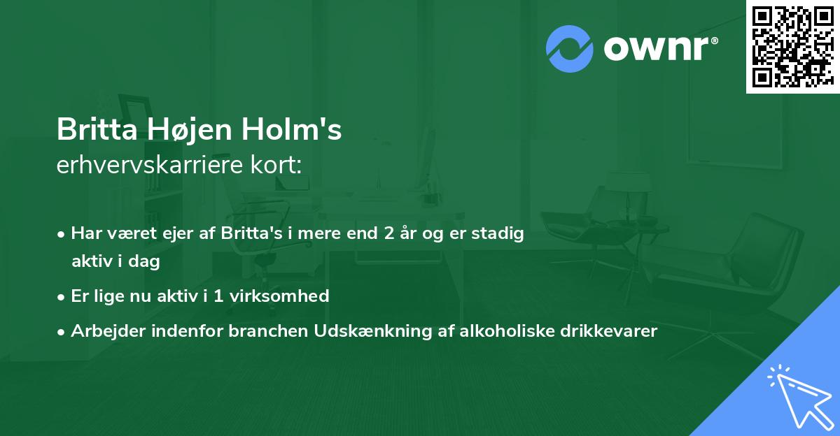 Britta Højen Holm's erhvervskarriere kort