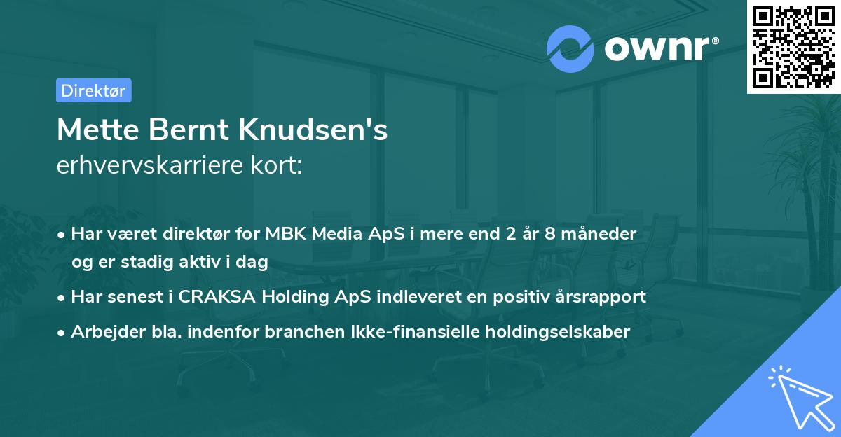 Mette Bernt Knudsen's erhvervskarriere kort