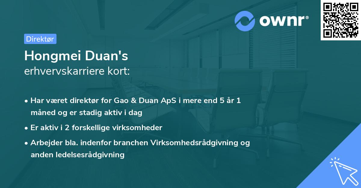 Hongmei Duan's erhvervskarriere kort