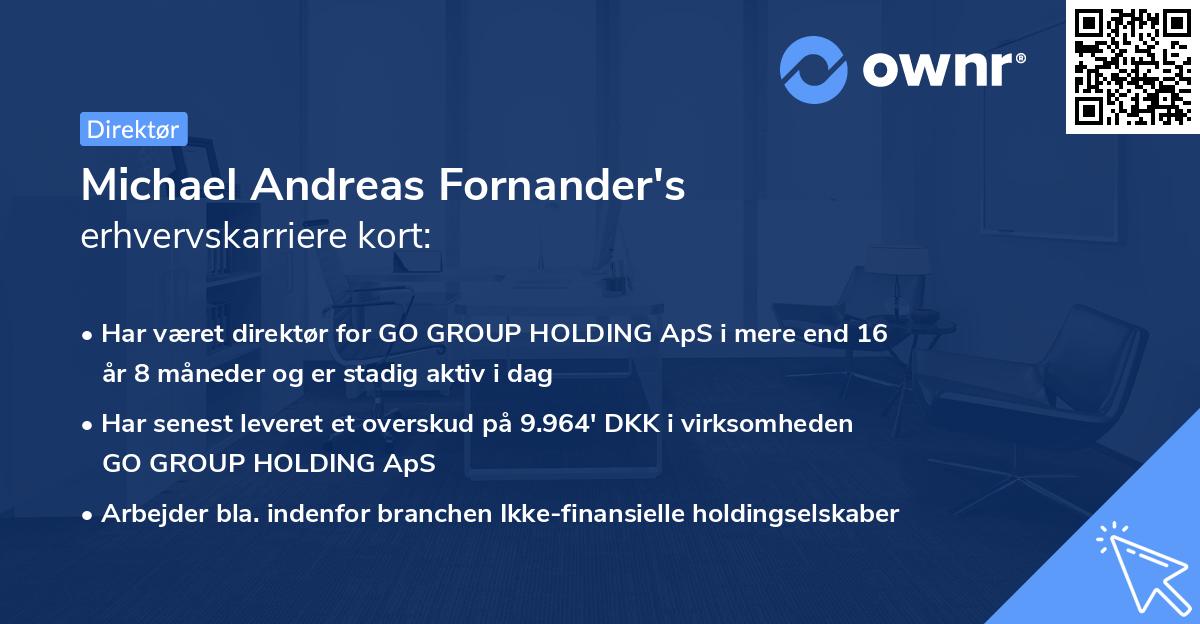Michael Andreas Fornander's erhvervskarriere kort