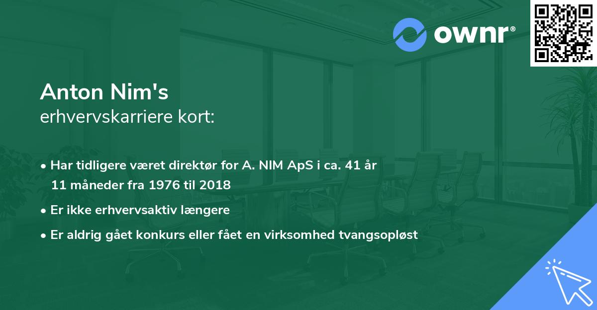 Anton Nim's erhvervskarriere kort