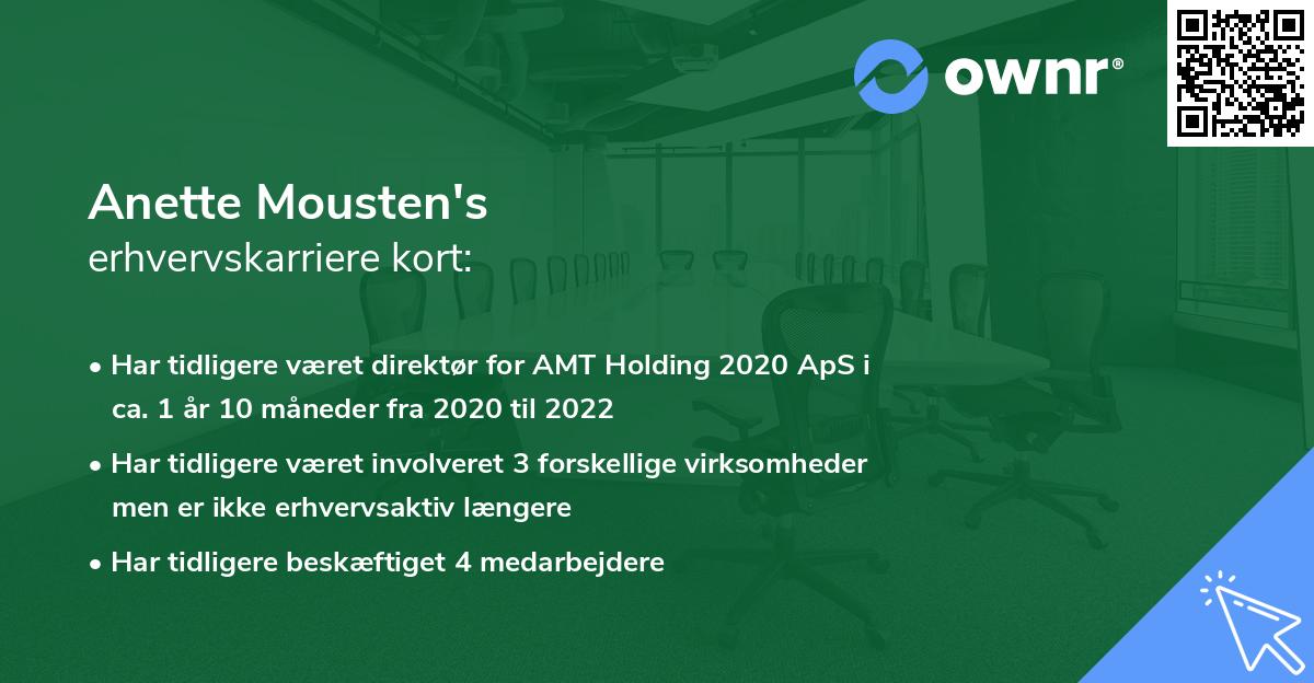 Anette Mousten's erhvervskarriere kort