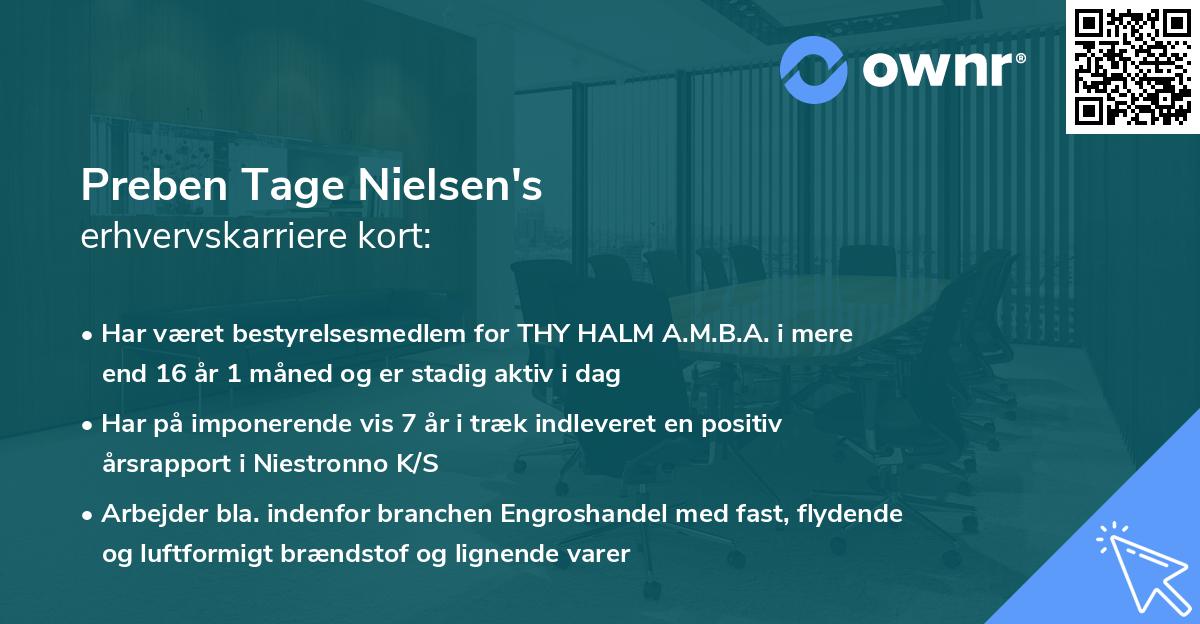 Preben Tage Nielsen's erhvervskarriere kort