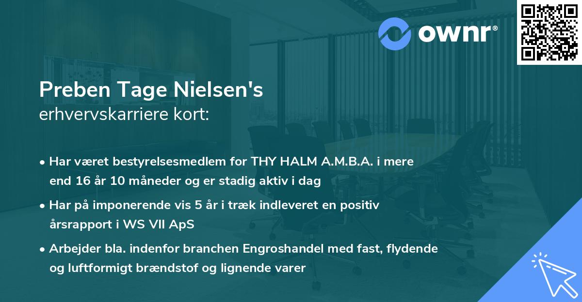 Preben Tage Nielsen's erhvervskarriere kort