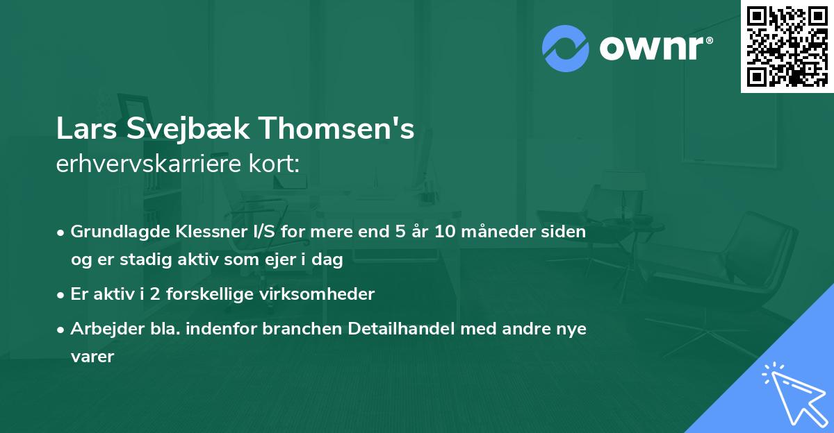 Lars Svejbæk Thomsen's erhvervskarriere kort