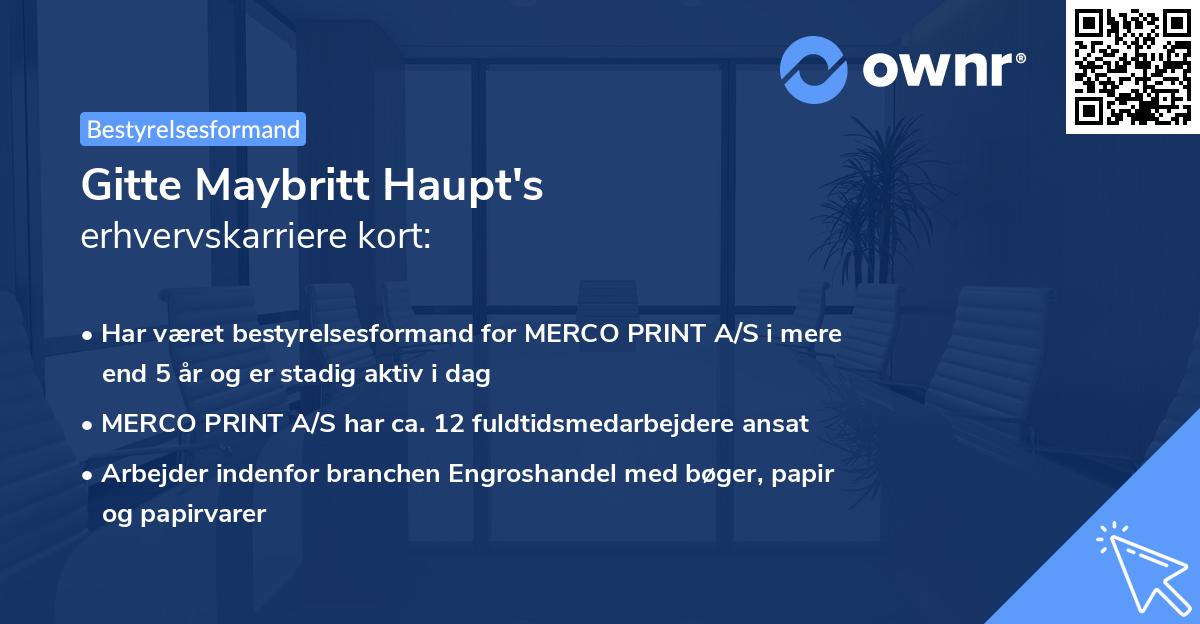 Gitte Maybritt Haupt's erhvervskarriere kort