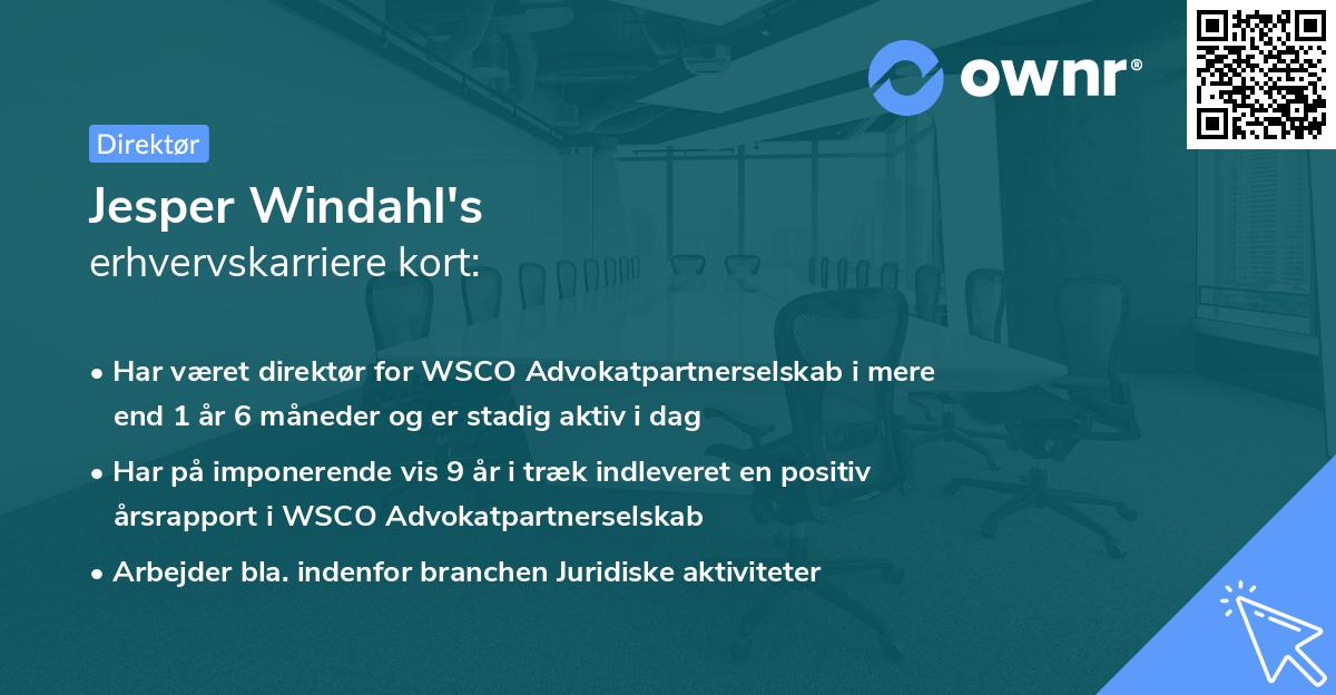 Jesper Windahl's erhvervskarriere kort
