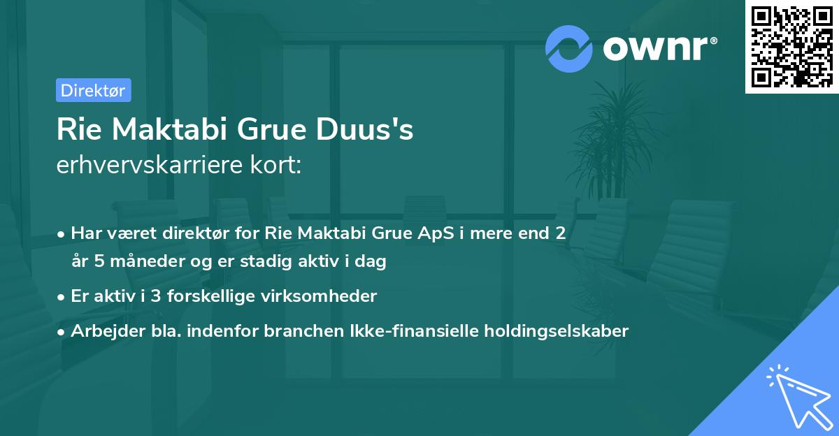 Rie Maktabi Grue Duus's erhvervskarriere kort
