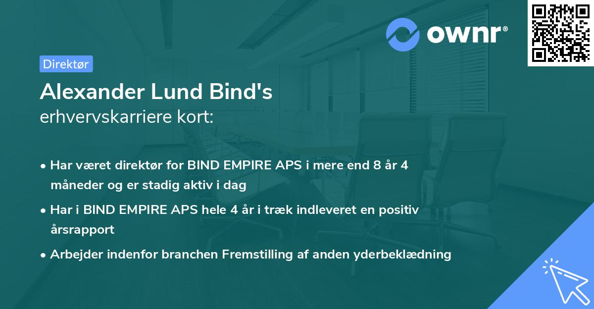 Alexander Lund Bind's erhvervskarriere kort