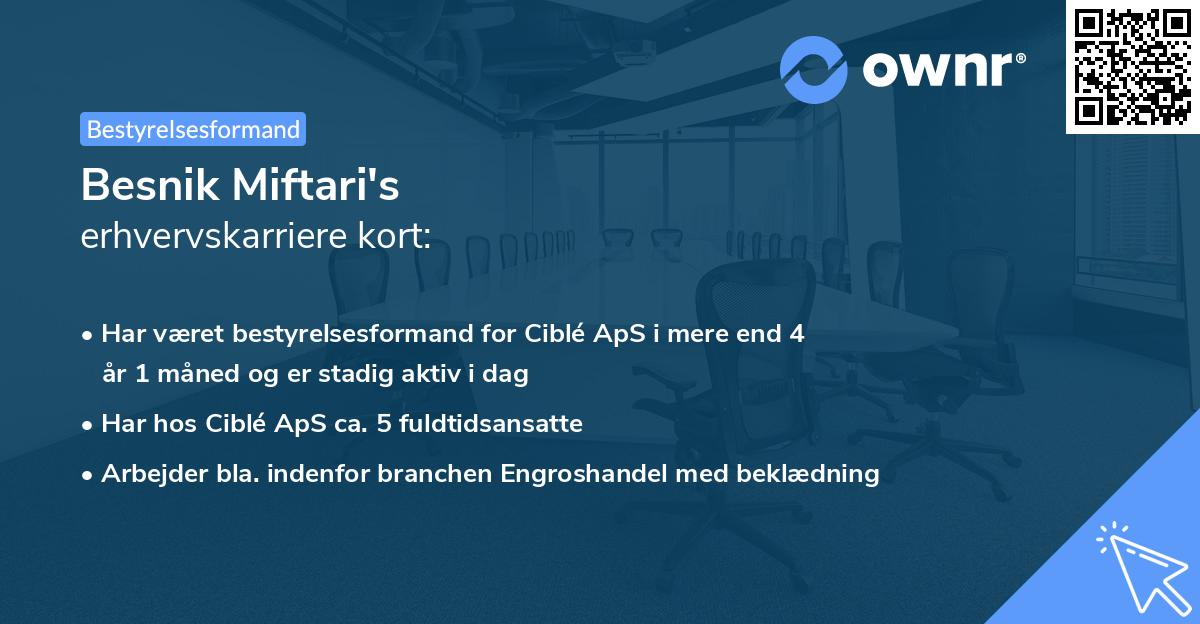 Besnik Miftari's erhvervskarriere kort