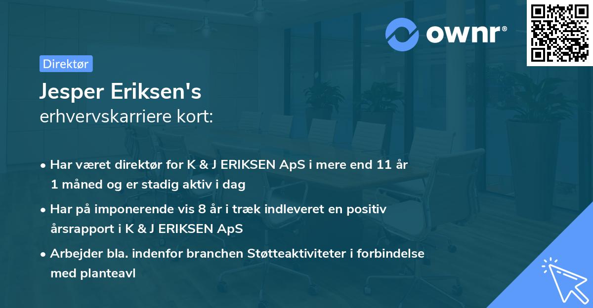 Jesper Eriksen's erhvervskarriere kort