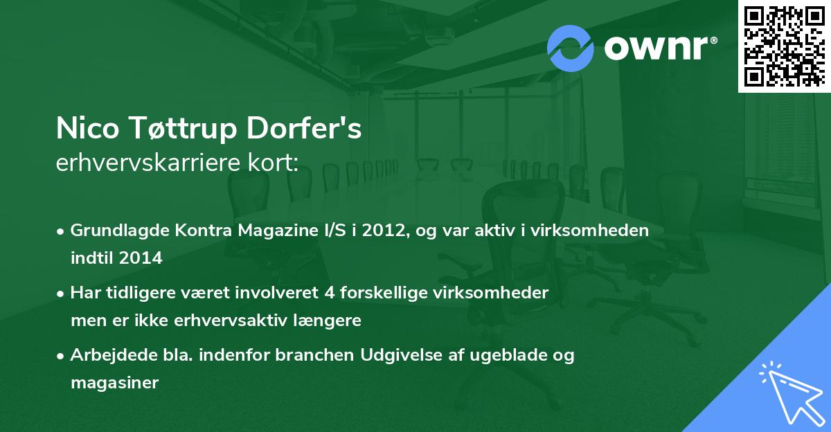 Nico Tøttrup Dorfer's erhvervskarriere kort