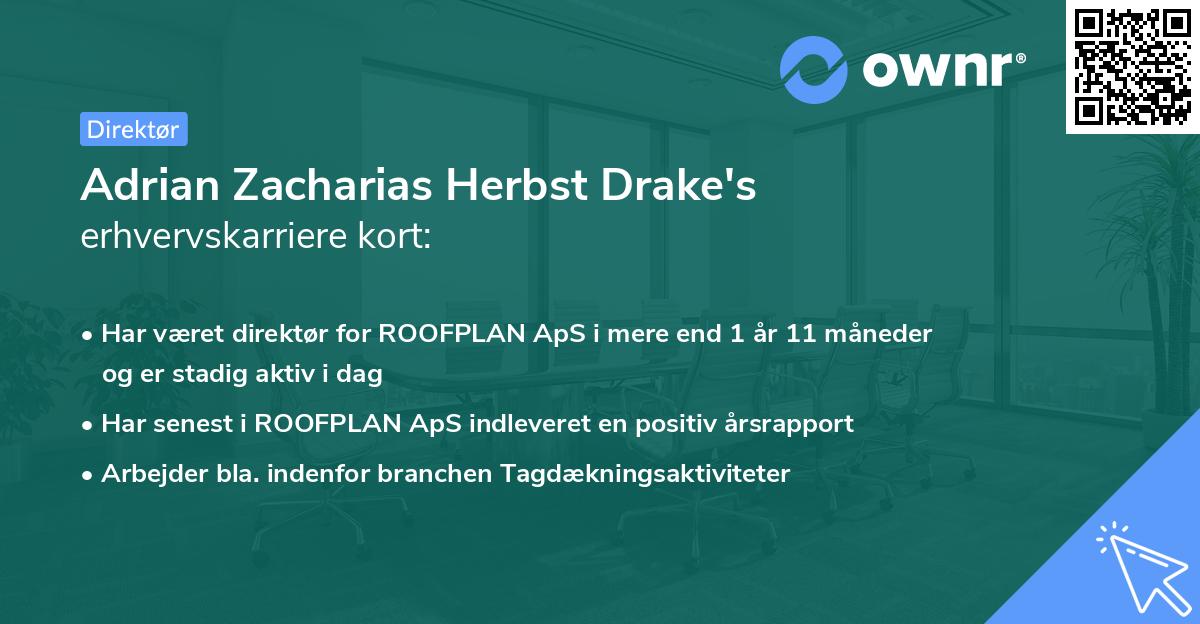 Adrian Zacharias Herbst Drake's erhvervskarriere kort