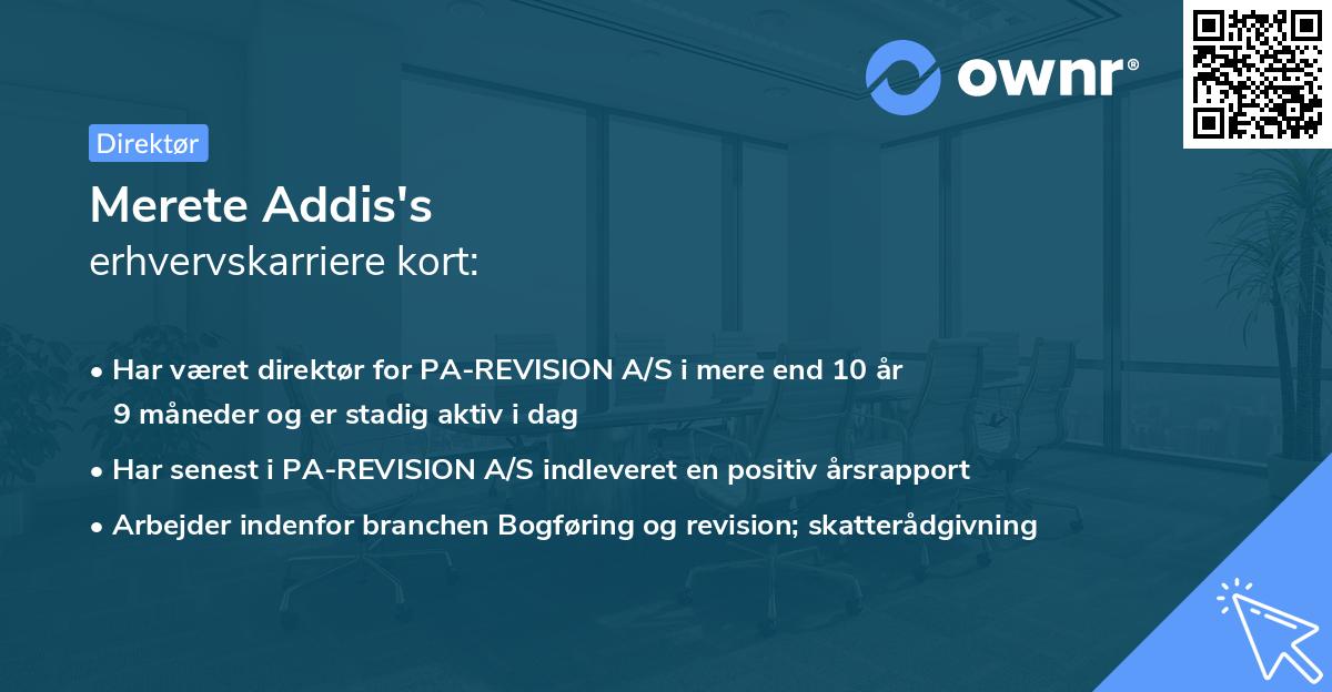 Merete Addis's erhvervskarriere kort